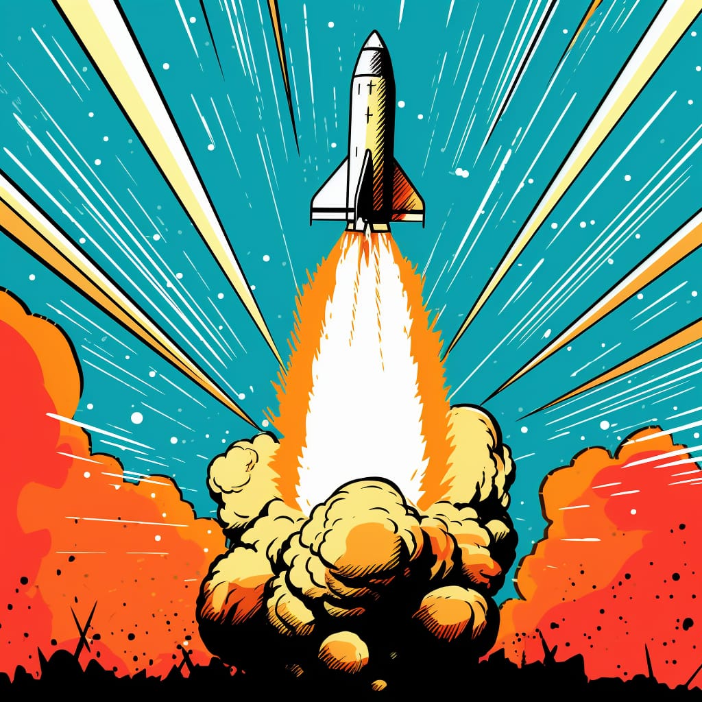 Pop Art Rocket blasting off